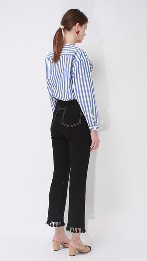 Rye Drape Neckline Shirt in bold stripes. 