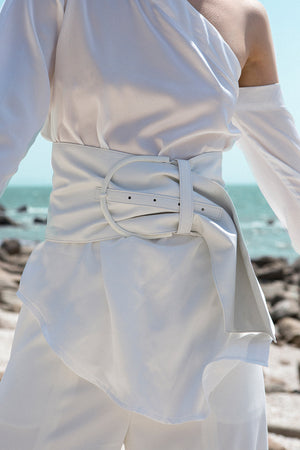 A Russell Belt in White. Self-tie closure. 