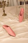 Selma Babouche in Pink with cowhide leather soles and folded backs slide, pointy toe. Slip on.  