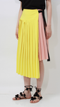 Alula Skirt in Peach/Yellow. Two-tone skirt from a contrasting combination of matte crepe and bright bold color. 